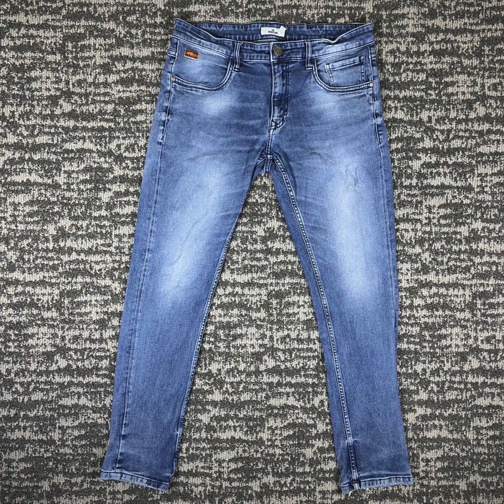Wrogn Slim Fit Jeans Mens 36 Blue Medium Wash Faded Denim Casual Tapered Leg